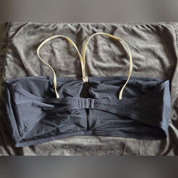 Aerie Jacquard Keyhole Bandeau Bikini Top Sz XXLarge Black & Gold (Missing 1 Pad - Picture 3 of 7